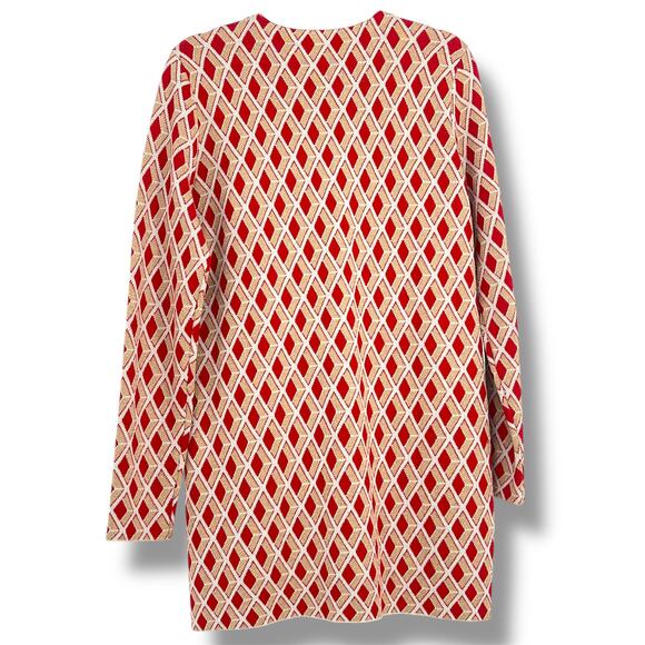 J. McLAUGHLIN Retro Diamond Patterned Cardigan Sweater M Preppy Academia - Picture 2 of 5